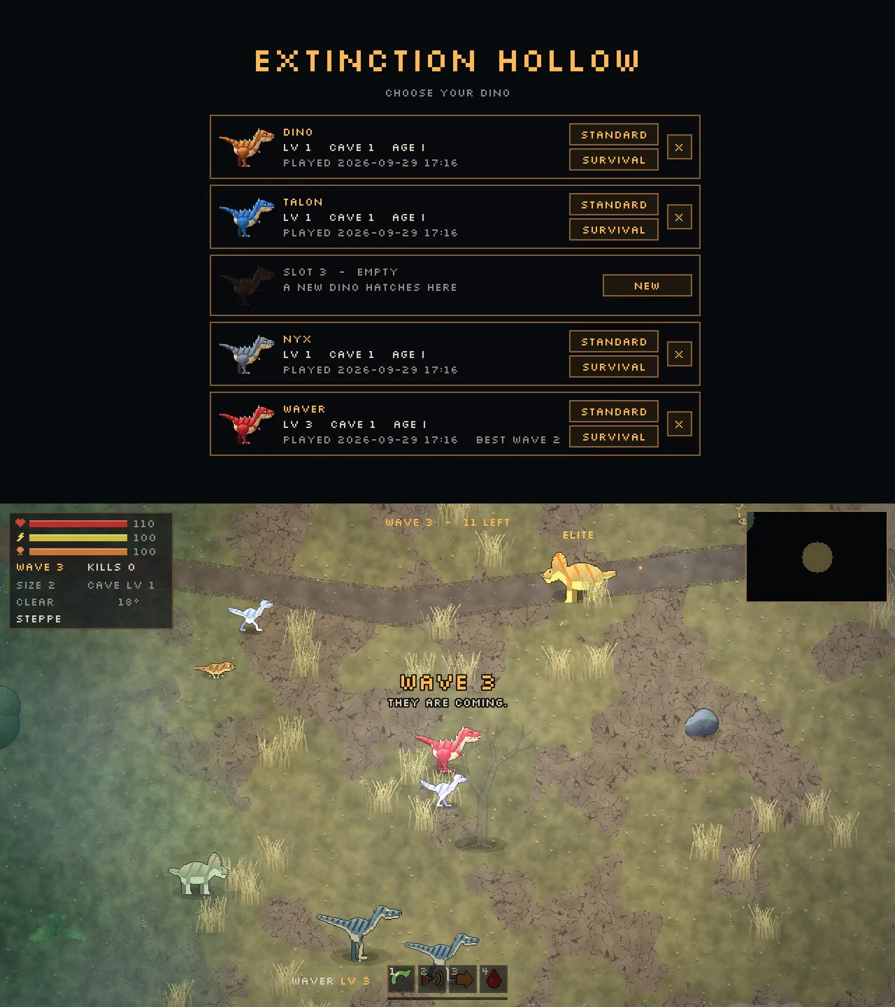 Survival-Modus: Monster kommen in Wellen, ohne Höhle, aber mit denselben Skills und Items